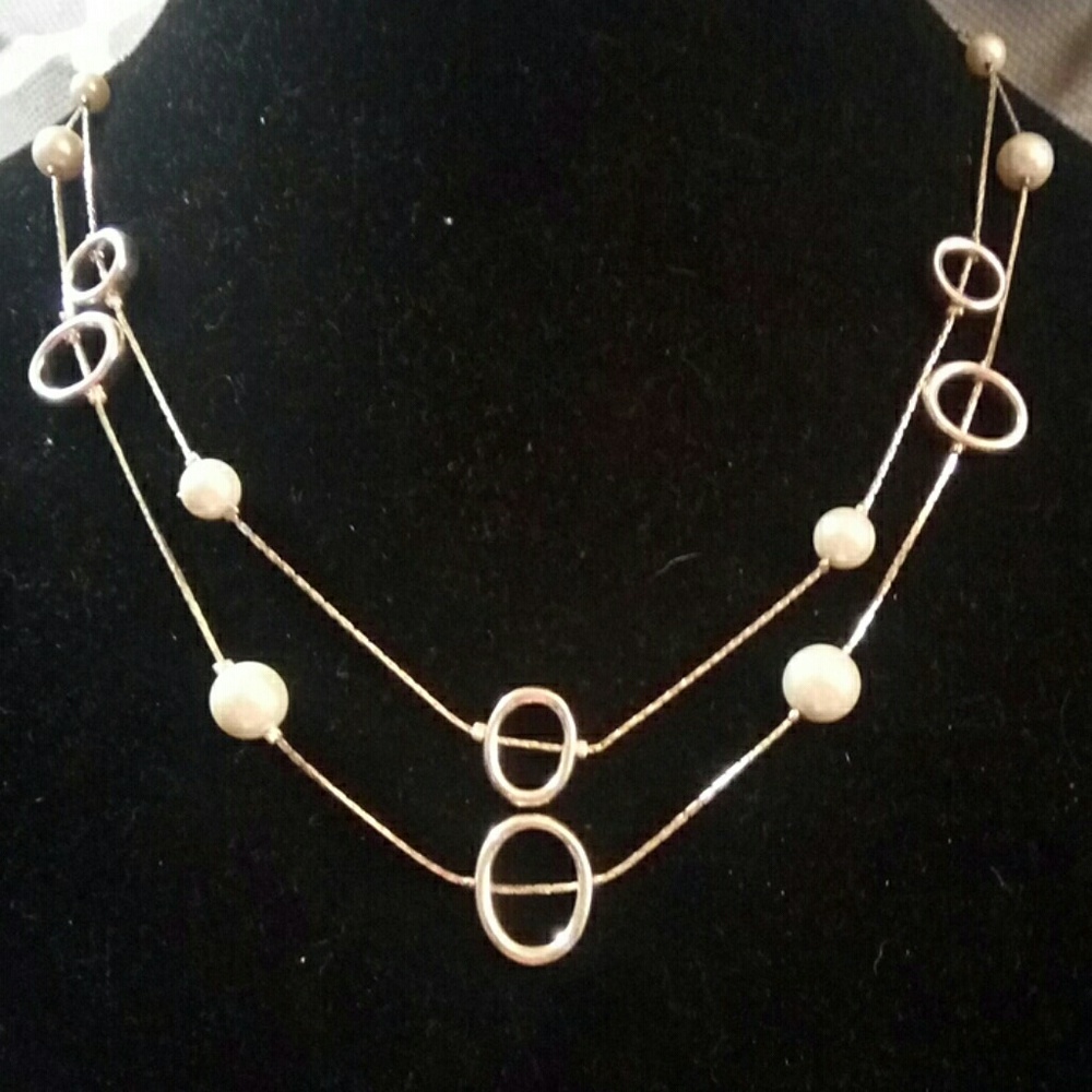 Pearl and silver tone necklace